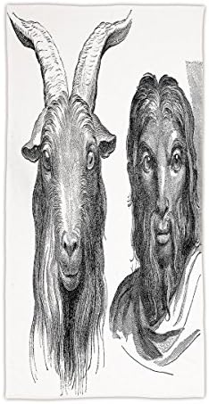 31.49" W x 62.99" L Cotton Microfiber Bath/Hand Towel,Quirky Decor,Goat and Man Resemblance Vintage Drawing Ruminant Ethnology Historic Ancient,Black White,Ultra Soft,For Hotel Spa Beach Pool Bath