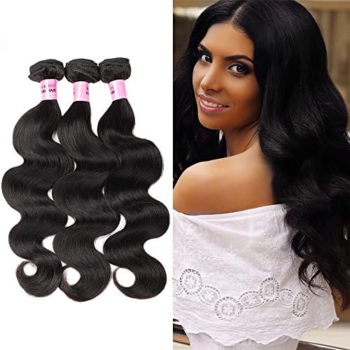 Ali Funmi 8A Brazilian Human Hair 3 Bundles Body Wave (10 12 14inch) Unprocessed Virgin Human Hair Bundles Body Wave Hair Extensions For Women Natural Black