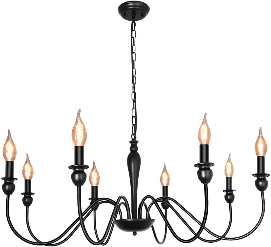 KOSTOMO 8-Light Farmhouse Chandeliers for Dining Room Kitchen Island Ceiling Hanging Fixture 8 Arms Adjustable height 60w E12 Bulb Industrial Rust Black Pendant Lighting: Home Improvement