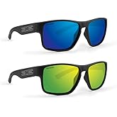 Epoch Eyewear Charlie Sport Fishing Sunglasses 2Pair Black Frame Polarized Green Mirror Lens & Blue Mirror Lens