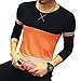 LOGEEYAR Mens Summer Fashion Fitted Tee Shirts Cotton Long-Sleeve Contrast Color Stitching T-Shirt (Orange, large1)
