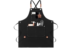 EUDOLAH Chef Aprons for Women Men with Large Pockets Cooking Aprons Canvas Cross Back Water Repellent Work Apron