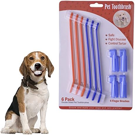 6 Pack Dual Headed Dog &amp; Cat Toothbrushes with 4 Finger Brushes for Small Pet