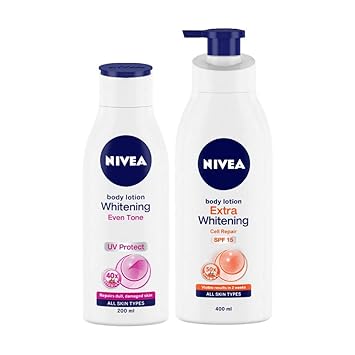NIVEA Body Lotion, Whitening Even Tone UV Protect, 200ml and NIVEA Body Lotion, Extra Whitening Cell Repair (SPF 15), 400ml
