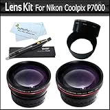 Lens Bundle Kit For Nikon Coolpix P7000 P7100 Digital Camera Includes Necessary Adapter Tube + 2x HD Telephoto Lens + .45x Professional HD Wide Angle Lens With Macro + Lens Pen Cleaning Kit + More