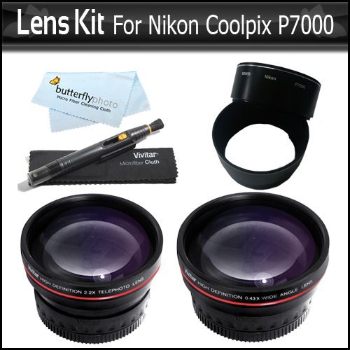 Lens Bundle Kit For Nikon Coolpix P7000 P7100 Digital Camera Includes Necessary Adapter Tube + 2x HD Telephoto Lens + .45x Professional HD Wide Angle Lens With Macro + Lens Pen Cleaning Kit + More