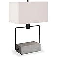 Henn&Hart 22.75" Tall Table Lamp with Fabric Shade in Concrete/Blackened Bronze, for Home, Living Room, Bedroom, Entertainment Room, Office, Kitchen, Dining
