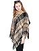 Women's Turtleneck Poncho Sweater Knitted Pullover Capes Tassel Shawl Camel and Black Plaid