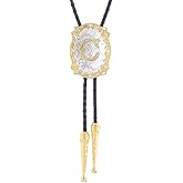 Fibbadet Bolo Tie for Men Initial Letters A-Z Bolo Tie Western Texas Rodeo Cowboy Tie Golden Leather Necktie Necklace