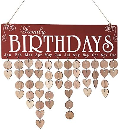 Family&Friends Birthday Calendar Wooden DIY Wall Hanging Plaque Board for Anniversary Birthday Reminder Home Decoration with Discs