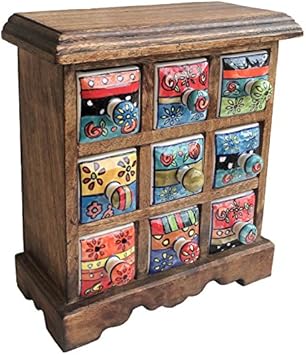 Present Company Nine Drawer Ceramic Spice Chest Hand Painted Made