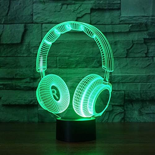 3D Night Light Headphones (Touch + Remote Control) LED Illusion Table Lamp Flood Light Soft Light Statue Child Room Sleep Light Decoration Light Party Light Slide 7 Color USB