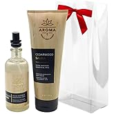 Bath & Body Works Aroma CEDARWOOD SAUNA Essential Oil Mist & Body Cream 2-piece Gift Set with a Red Bow for Holidays – Full Size