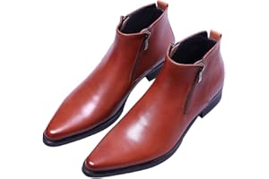 Santimon Men's Ankle Genuine Leather Dress Fashion Zipper Pointed Toe Casual Boots