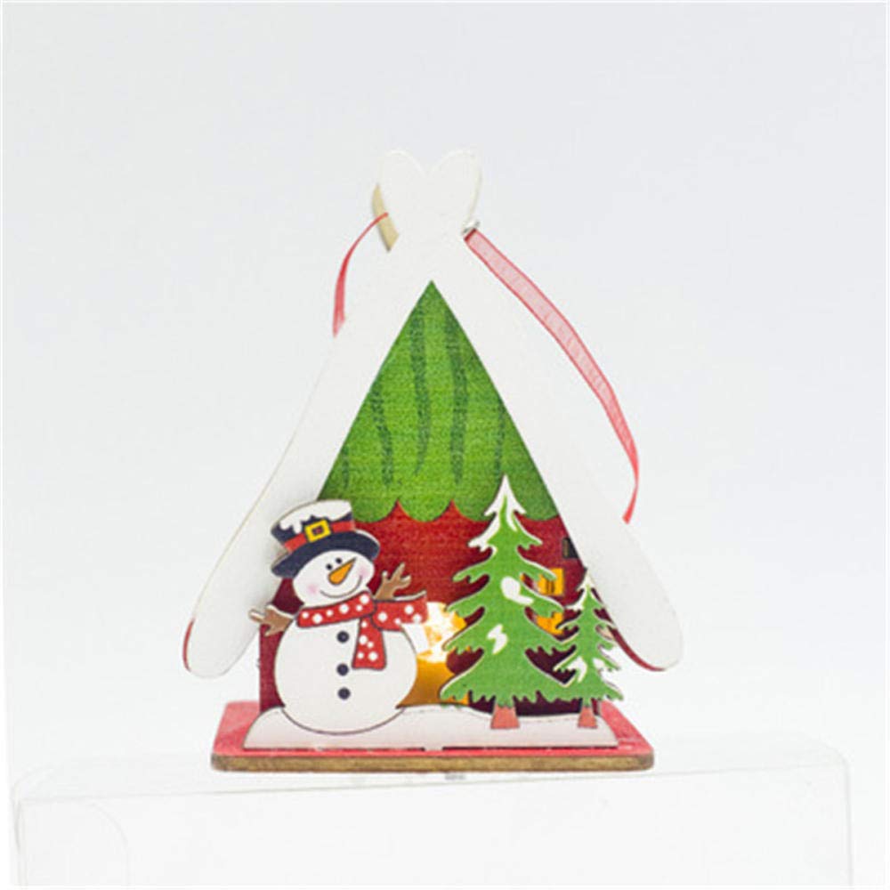 Sdgss Christmas Wood Painted Old Man Snowman Deer With Light Cabin