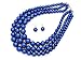 Women's Faux Pearl Three Multi-Strand Statement Necklace and Earrings Set (Royal Blue)