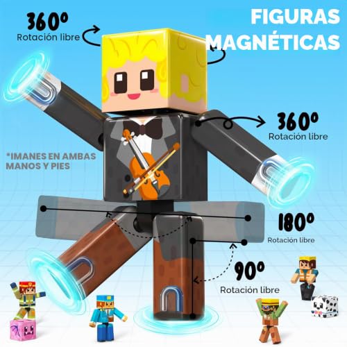 Magneverse Set of 20 Magnetic Figures, 10 Articulated Characters with Magnetic Cubes, Compatible with Magnetic Building Blocks, Stem Toy for Children from 6 Years Old