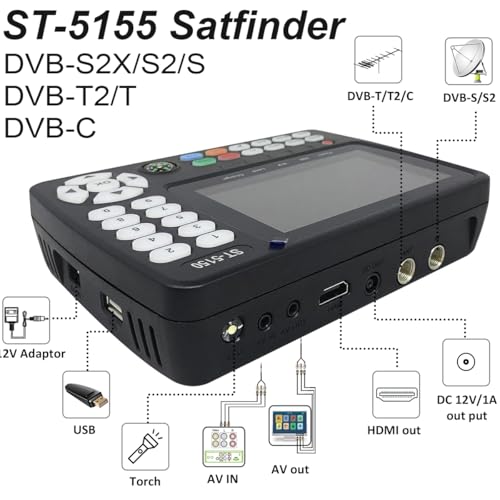 ST-5155 DVB-S2/S/S2X/T2/T/C Combined Digital Terrestrial Signal Meter with Unicable/Scr/Dcss, Satfinder Satellite Detectors H.264/265/HEVC