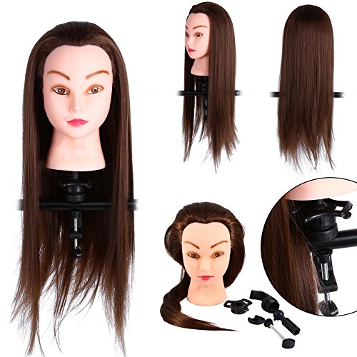 Head Training Mannequin with Clamp Holder, Hair Styling Salon Practice Hairdressing Cosmetology Dolls Tool 24" - Thumbnail 2