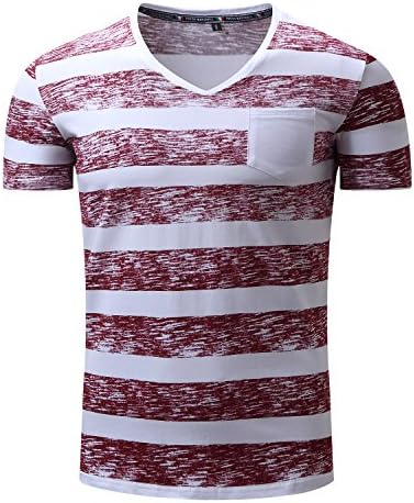Rughe Men's Soft Cotton Stripes Front Pockets Summer V-neck T-shirt Red S