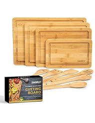 SMIRLY Bamboo Cutting Boards for Kitchen - Wood Cutting Board for Meal Prep, Serving, Charcuterie - Kitchen Gadgets, House Warming Gifts - Wooden Chopping Board Set of 3 with Holder - Natural Bamboo