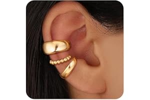 OOOPEL 3 Pairs 14K Gold Plated Ear Cuffs Non Piercing Lightweight Stackable Chunky Earring Cuff for Women Adjustable Non-Fading Fake Earrings Suitable for Christmas Gift