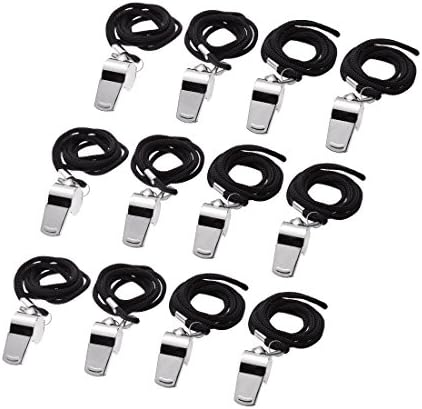 GORLD Silver Metal Referee Whistles Stainless Steel Coach Whistles with Lanyard for Football Coaches and Officials, 12 Pieces