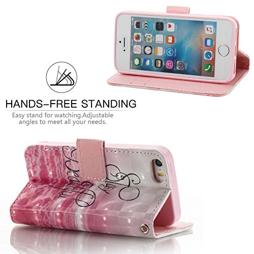 iPhone SE Case,iPhone 5S Case,iPhone 5 Case, JanCalm [Wrist Strap] [Kickstand] [3D Painted] [Card/Cash Slots] Pattern Premium PU Leather Wallet Magnetic Flip Folio Cover + Crystal pen (Beautiful) - Thumbnail 4