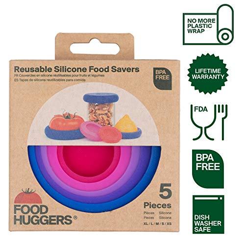 Food Huggers 5pc Reusable Silicone Food Savers BPA Free & Dishwasher