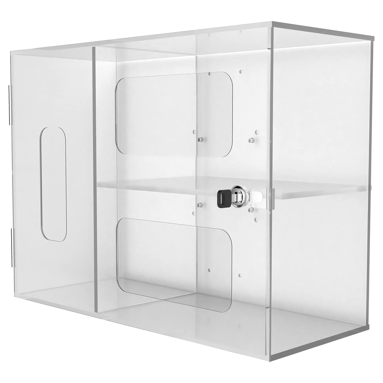 Photo 1 of Add-On Sanitizing Station - CTA Add-On Acrylic Station with 3 Locking Sections for Gloves - Masks - Paper Towels - Made for CTA's Premium Locking Floor Stand Kiosks & Mobile Pole Stands (ADD-GLVBOX)