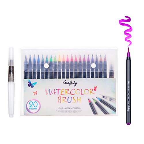 Graffiky - Watercolor Brush Pens Kit | 20 Premium Colors | Professional Durable Painting Washable Artist Markers | Portable Calligraphy