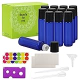 Glass Roll-on Bottles - 5ml, 12 Pack, Cobalt blue by Mavogel, Stainless Steel Roller Balls, Essential Oil Opener, Droppers, Funnels, and Labels Included