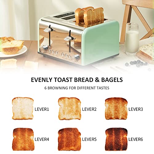 Toaster 4 Slice, REDMOND Stainless Steel 4 Slice Toaster Wide Slots