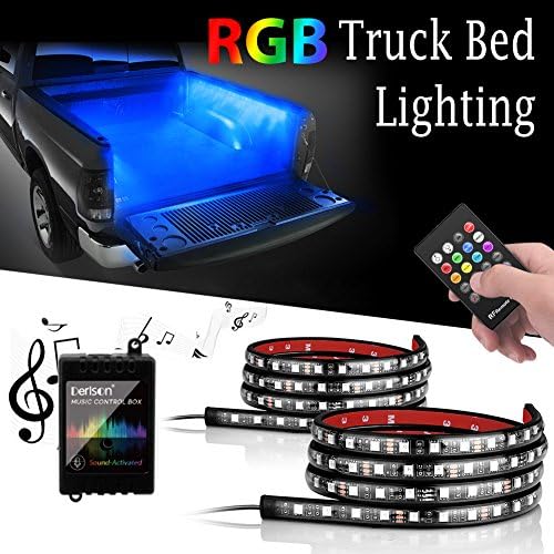 Truck Bed Rail Lights ,Derlson Truck Bed Lighting Kit LED Strip Lights with On/Off Switch and Fuse for Trucks, Trailers, Pickups, RVs, Vans and Cargos [ RGB LEDs , IP67 Waterproof ,Circuit Protection]