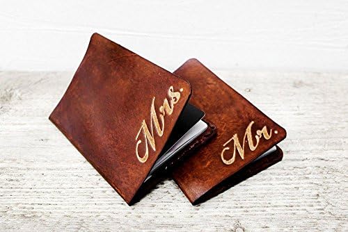 Leather Passport Covers Mr and Mrs SET OF TWO Leather Anniversary, Wedding or Valentine's Day Gift