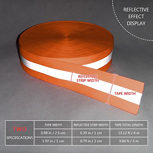 High Visibility Reflective Tape Strip, Fabric Florescent Reflective Safety Tape Sew-on Warning Safety Trim (Orange, 0.98in0.39in)