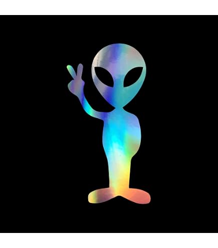 Funny "ET Yeah Aliens Peace Sign" Warning Triangle Decals - 2PC Fluorescent Yellow Laser Reflective Stickers (80x70mm)