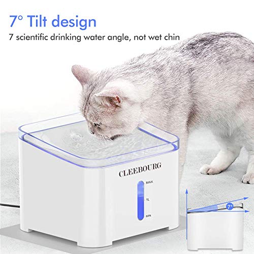 CLEEBOURG Pet Cat Water Fountain, 2L Automatic Dog Water Dispenser