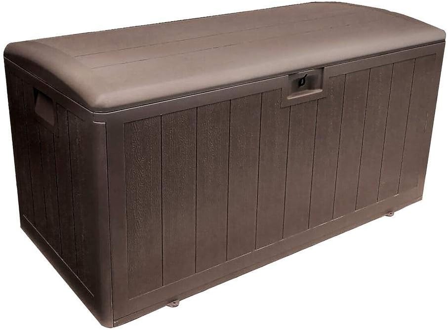Plastic Development Group 105-Gallon Weather-Resistant Plastic Resin Outdoor Patio Storage Deck Box with Gas Shock Lid, Java Brown: Home Improvement