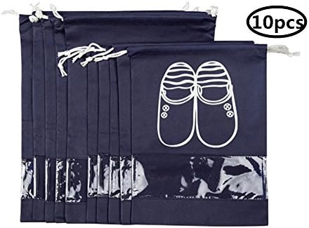YUMMAYEE 10 Pcs Dust-proof Shoe Bags Drawstring with Window Travel Shoe Storage Bags Shoes Organizer Navy Blue