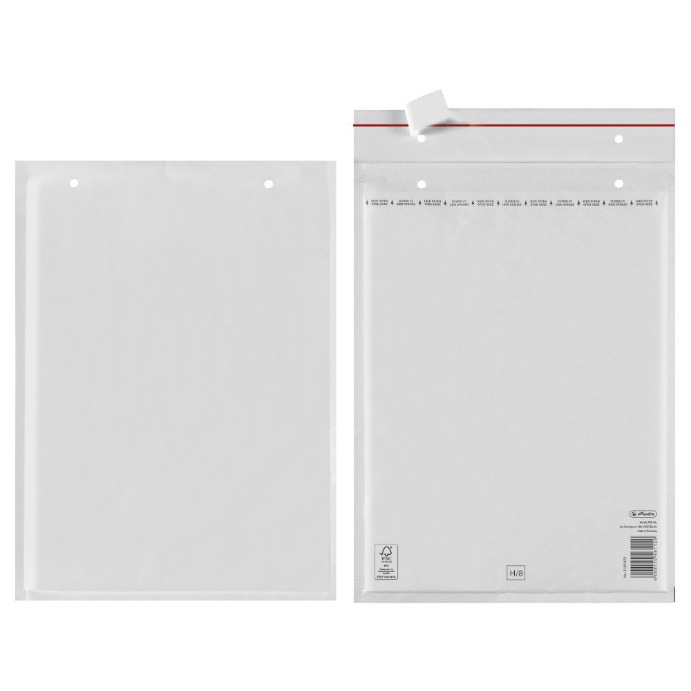 Herlitz 10917425 Bubble Envelopes H/8, 27 x 36 cm, FSC Mix Paper, PE Inner Film, Pack of 2, White