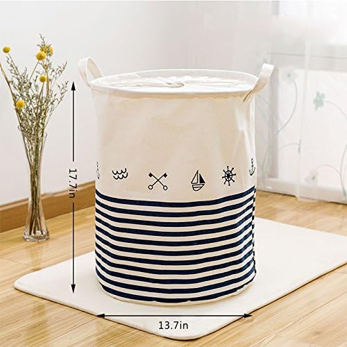 Bathroom Folding Storage Bins With Lids Archival Storage Boxes For Clothes Toy Boxes or Chests for Boys and Girls Laundry Basket Picnic Baskets (Blue stripes)