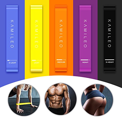 Kamileo Resistance Bands, Exercise Bands for Legs Butt Workout at Home or Gym, Set of 5 (with eBook, Poster, Workout Log & Carry Bag)