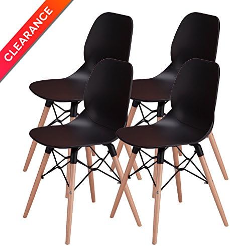 OTTITI Dining Chairs with Tufted Mid Century Modern Eames Style DSW Chair, Shell Lounge Plastic Chair for Kitchen, Dining, Bedroom, Living Room Side Chairs, 4 Set, Black