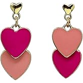 Red Heart Earrings for Women Double Love Heart Dangle Stud Earrings