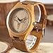 Wonbee Bamboo Wood Watches for Men & Women Cowhide Leather Strap,Bonus 2 Wood Bracelets,Packaged in Gift Box