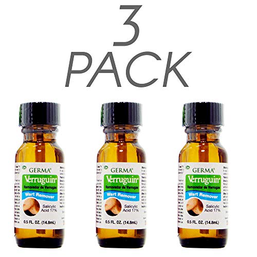 Germa Verruguin Wart Remover, Plantar Wart Removal, Penetrates and Removes Common and Plantar Warts, 0.05 Fl Oz – 14.8 ml. (Pack of 3)