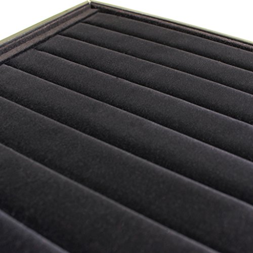 Hochwertiges mit schwarzem Samt bezogenes Tablett im schwarzen Lederlook für Ringe und Manschettenknöpfe by Kurtzy TM - 