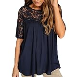 Pengy Clearance Sexy Women Summer Lace Short Sleeve Blouse Tank (XL, Navy)
