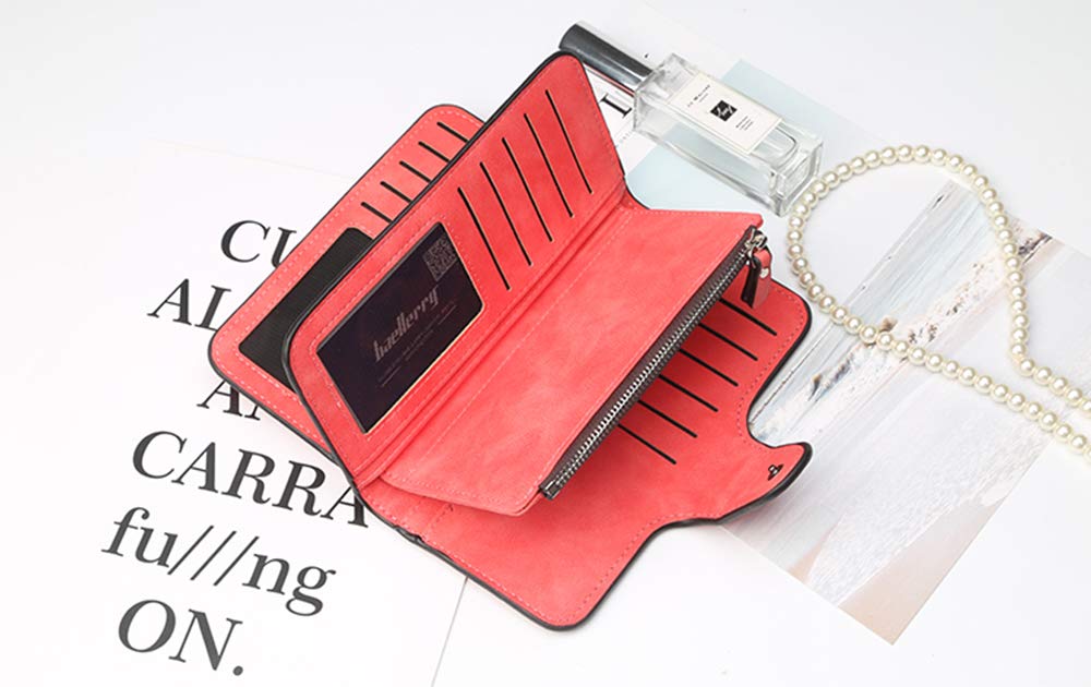 Buckle Women\'s Wallet Big Three-fold Buckle Multi-card Scrub Fabric Zipper Wallet Clutch (Red)